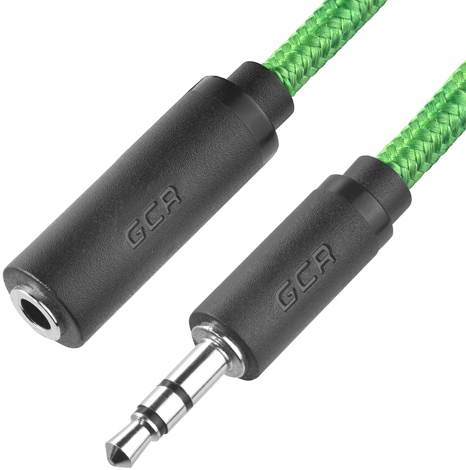GCR-STM8202-0.5m удлинитель аудио 0.5m jack 3,5mm/jack 3,5m зеленый нейлон, черные коннекторы, ультрагибкий, 28 awg, m/f, экран, стерео, Greenconnect Santreyd 