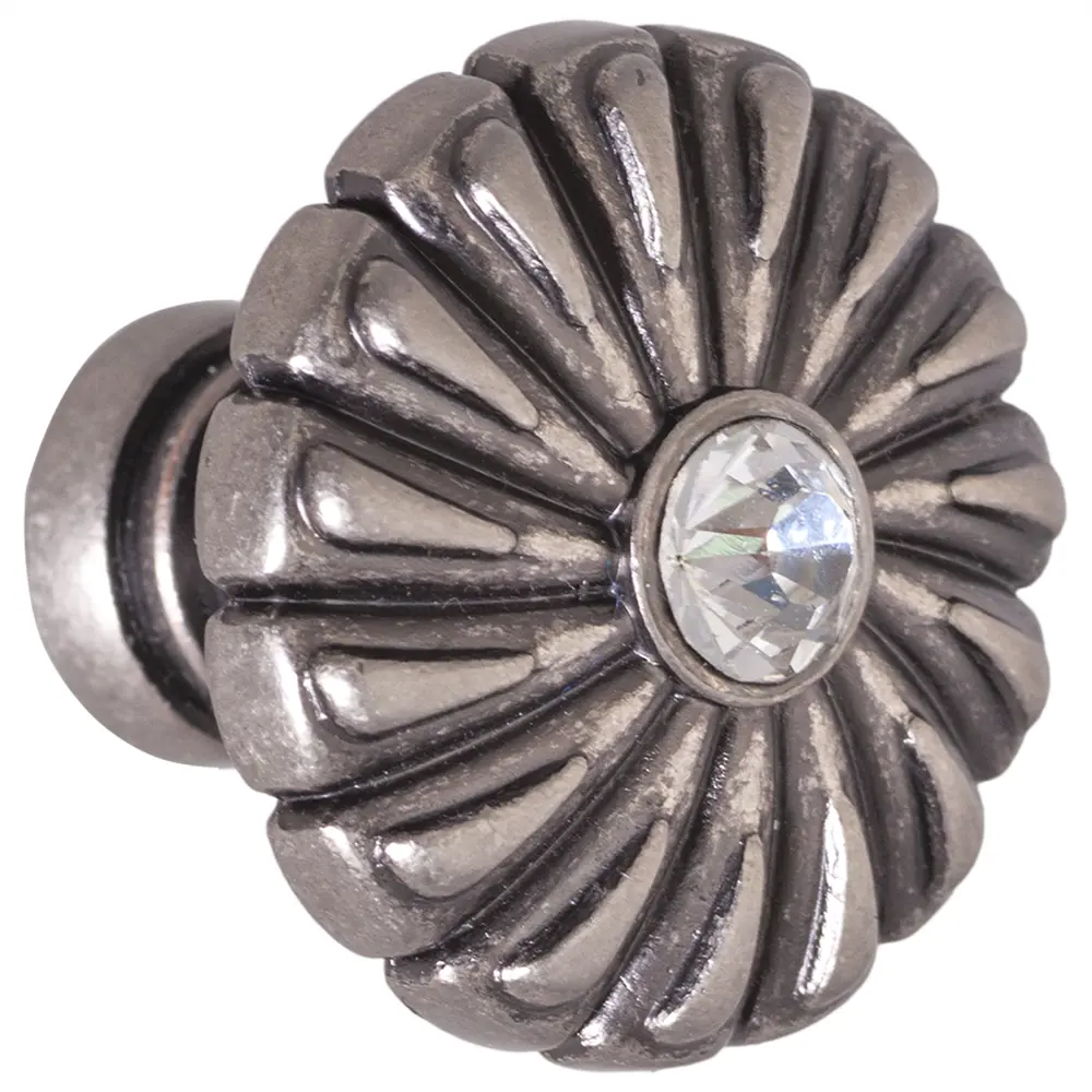 Мебельная ручка-кнопка Kerron с кристаллами цвет чернёный старинный цинк 18236281 STLM-2211407 