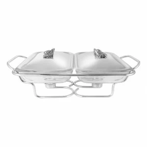 Блюдо стальное овальное с подогревом 2 секции серебряное "Винтаж" REGENT ВИНТАЖ 00-3946391 Серебро