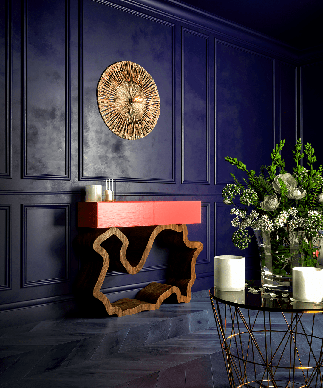 Консоль деревянная, орех с зелеными ящиками "Эскальер" от Odingeniy ODINGENIY  178416 Зеленый;коричневый  - Вид №12