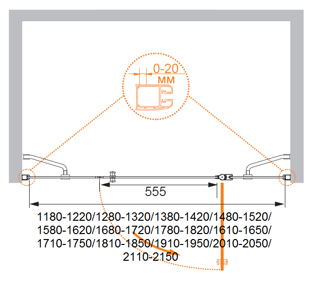 Душевая дверь в нишу CEZARES ELENA-W-B-13-40+60/50-P-Cr-R - Вид №5