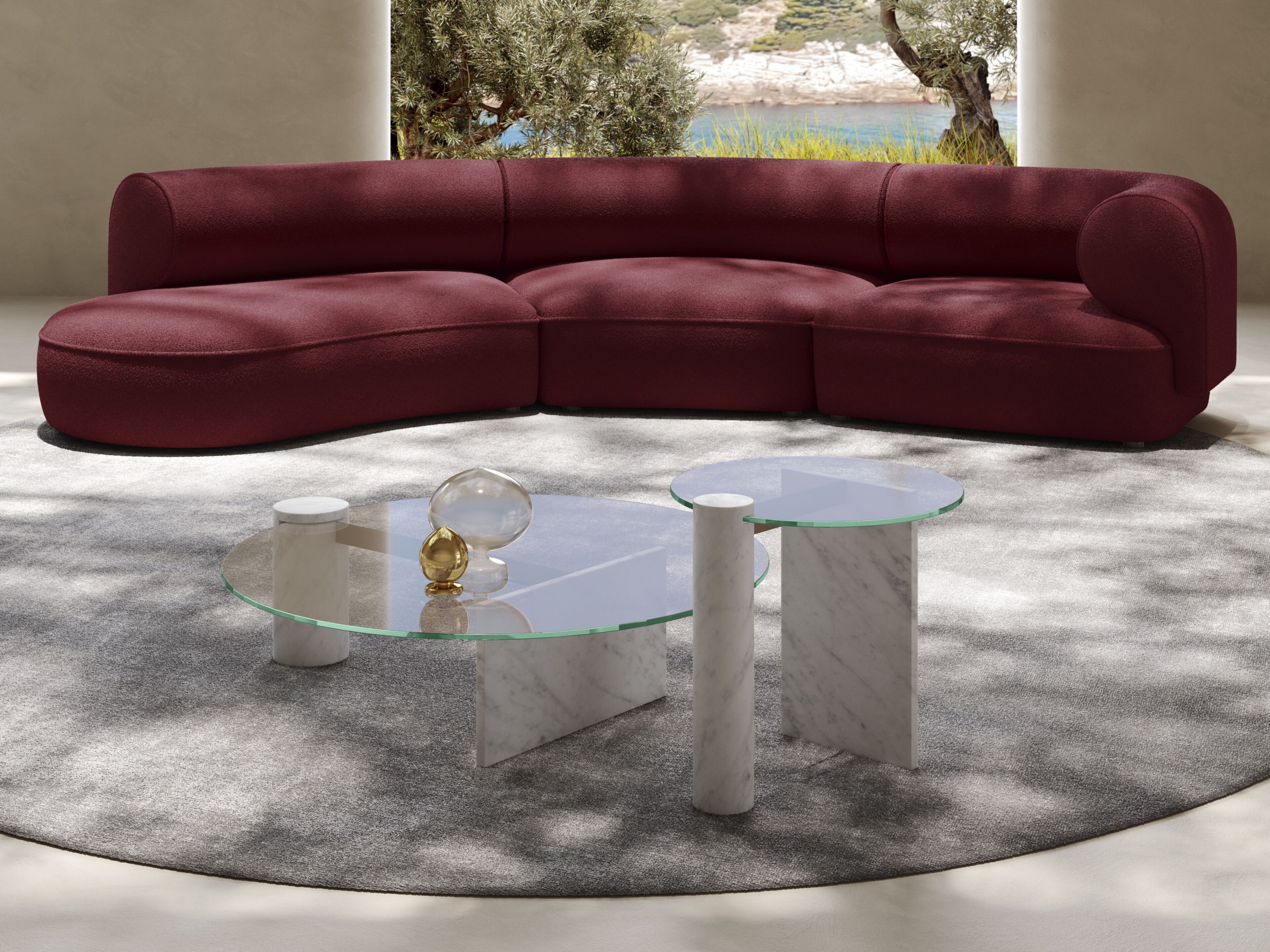Мраморный низкий круглый журнальный столик со стеклянной столешницей Natuzzi Italia Solar ARCH-00117831 - Вид №6