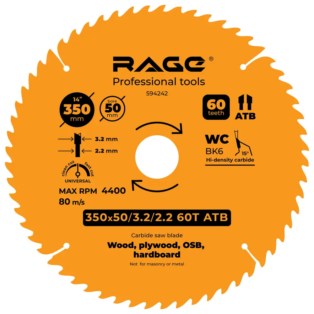 Универсальный пильный диск Rage для чистого реза по дереву 88928415