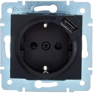 Розетка USB встраиваемая Lezard Asti с заземлением цвет черный бархат