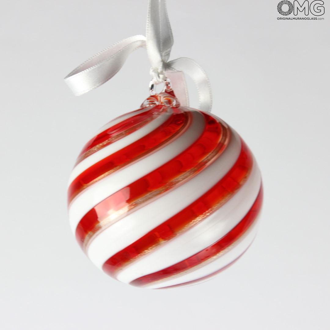 2630 ORIGINALMURANOGLASS Ёлочный шар Fantasy - красная спираль - MURANO GLASS XMAS 8 см  - Вид №1