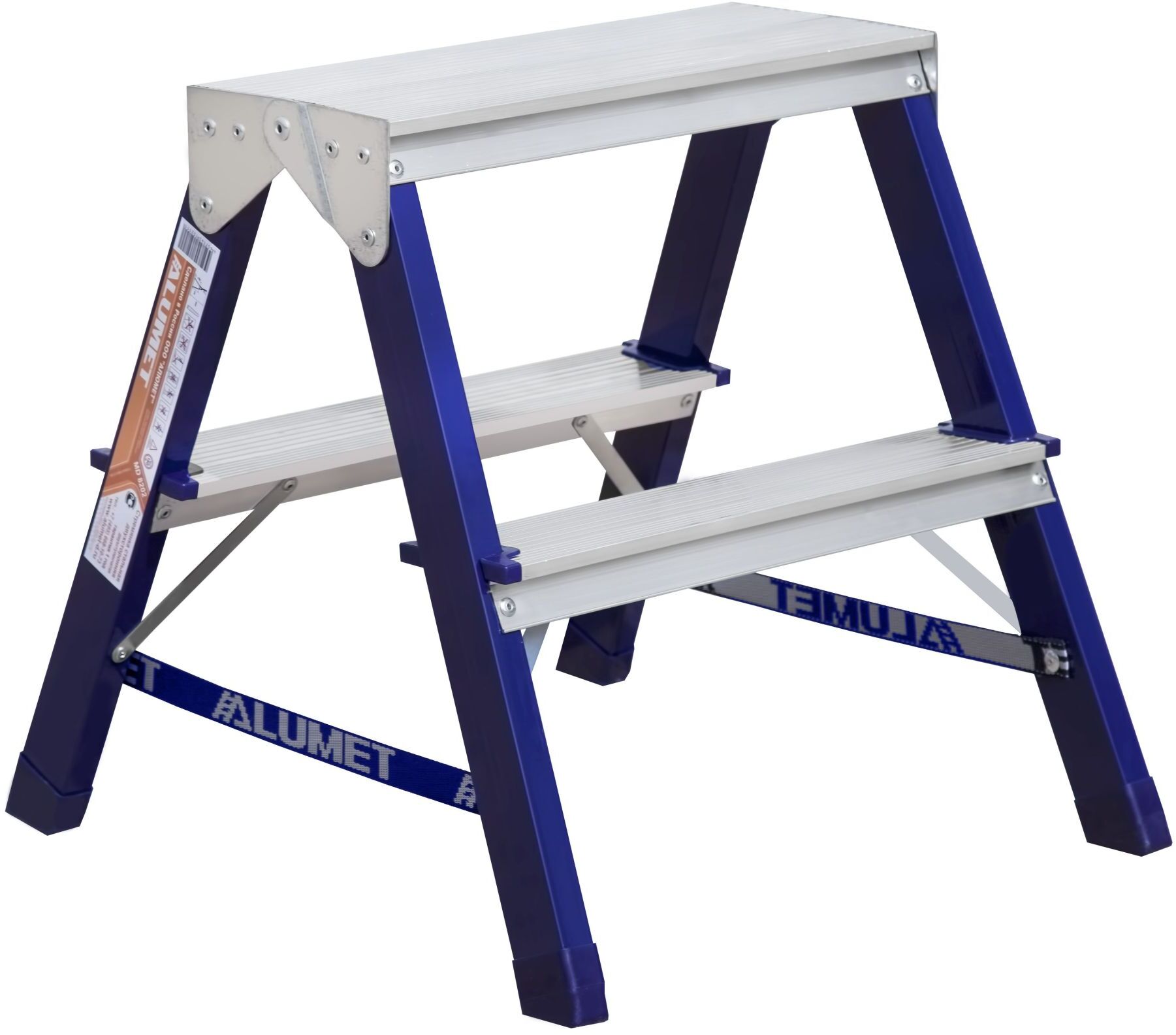 Двухсторонняя стремянка стальная окрашенная с алюминиевыми ступенями 2 ст.