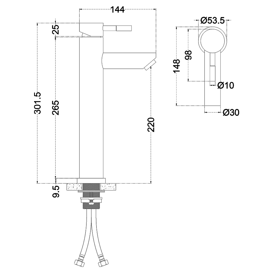 Смеситель д/ум MELANA-610102PVD-B Tondo нерж.сталь, однорычажный, графит  - Вид №2