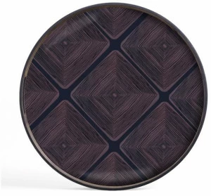 Ethnicraft Круглый поднос из дерева и стекла Linear flow 20910