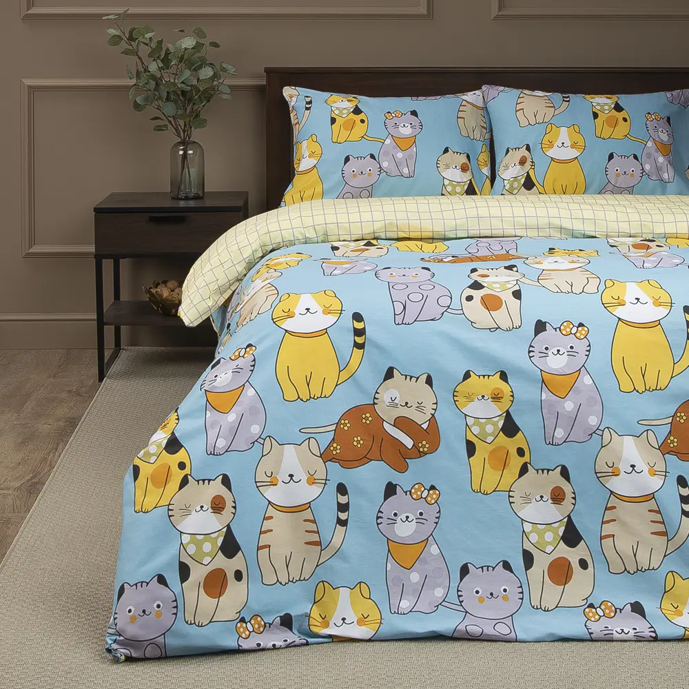 Комплект постельного белья Amore Mio Китти полутораспальный сатин разноцветный STLM-2035377 - Вид №6