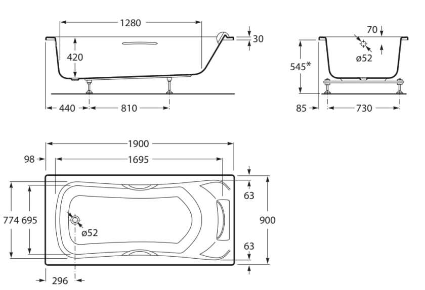 Утопленная акриловая прямоугольная ванна Roca BECOOL 2480 / 2483 ARCH-00106737 - Вид №1