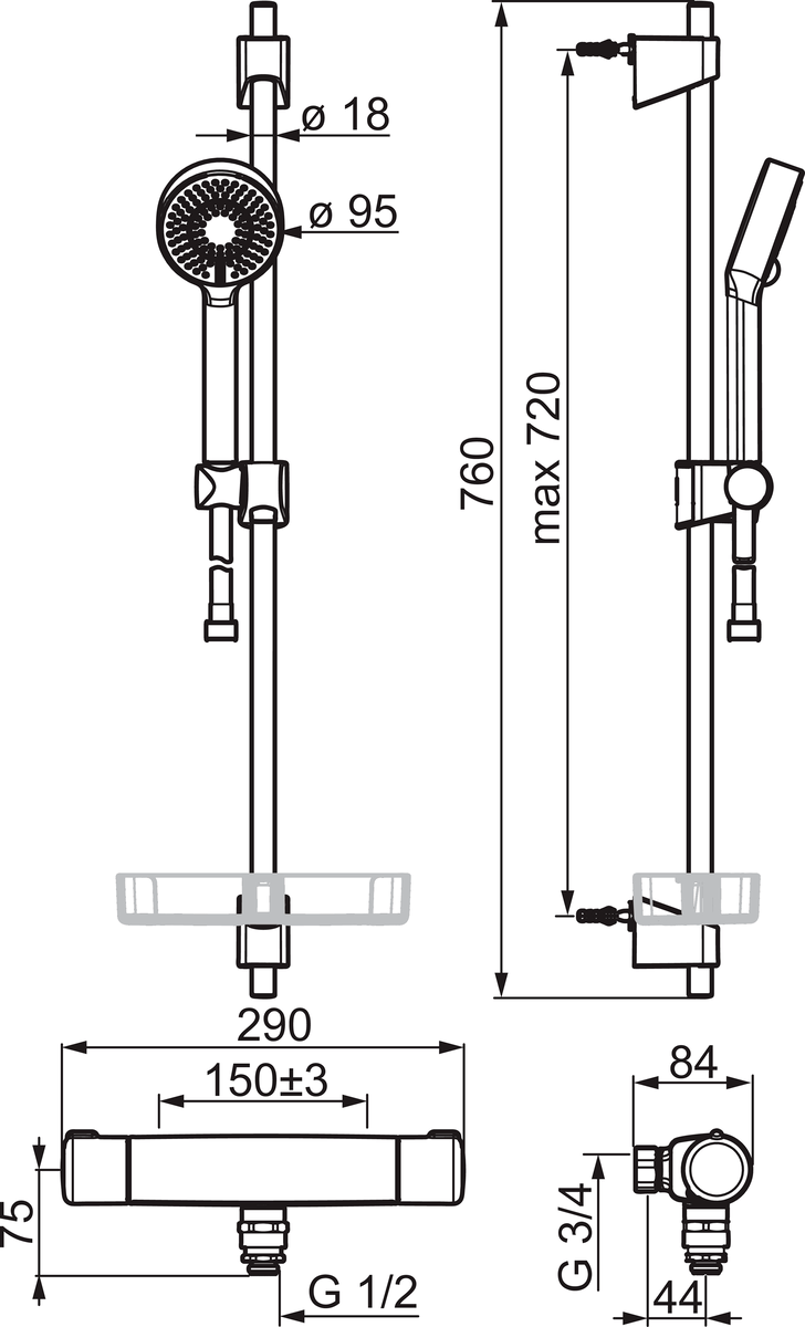 Oras 7455 Cмеситель для душа с душевым комплектом 7455 Nova Хром  - Вид №4