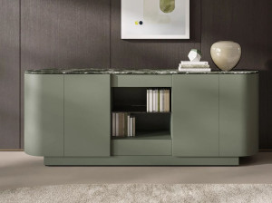 Лакированная мебель с распашными дверями и мраморным верхом