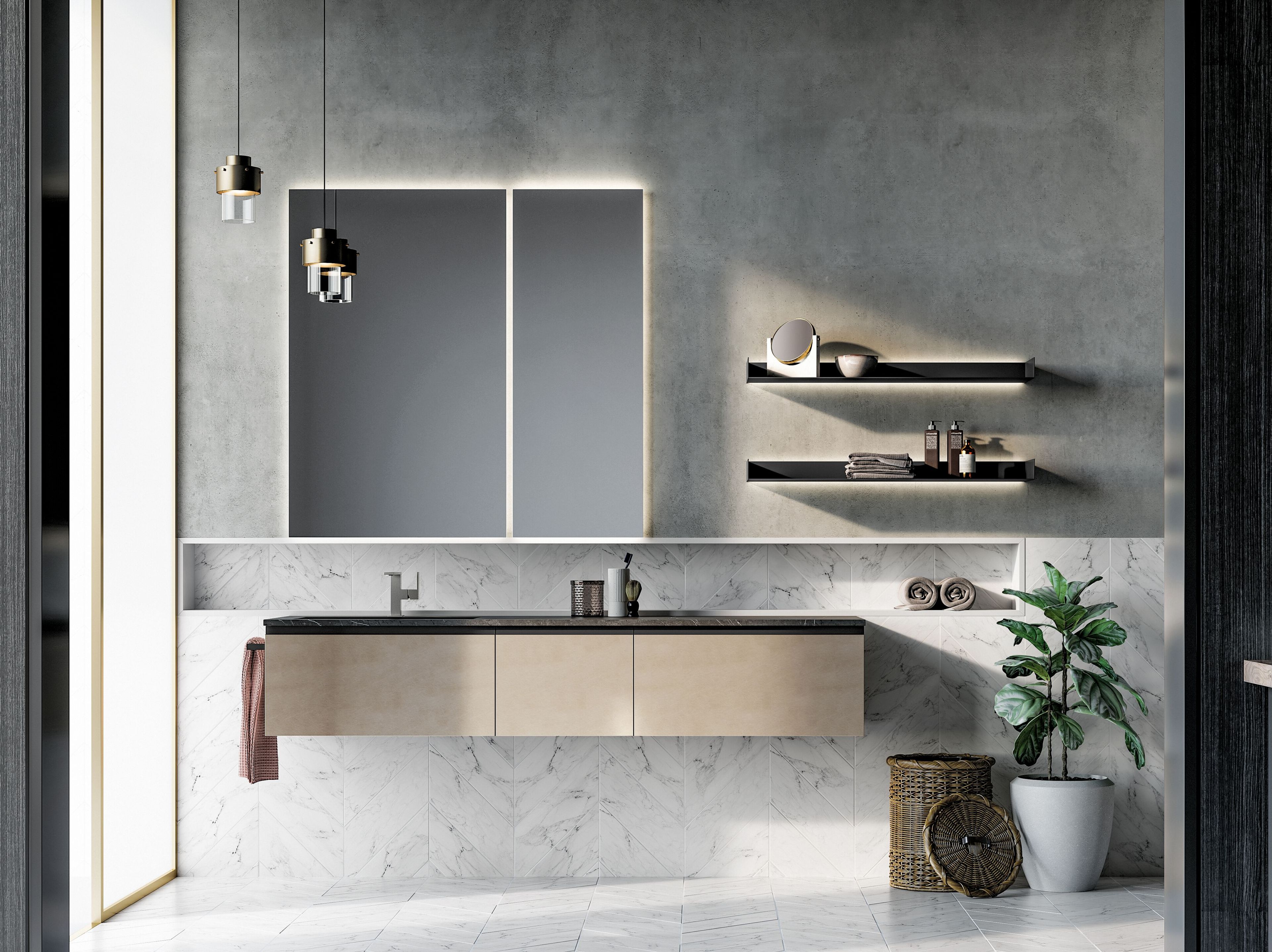 Подвесной шкаф для умывальника с зеркалом и полками Birex Gola Up ARCH-00075155