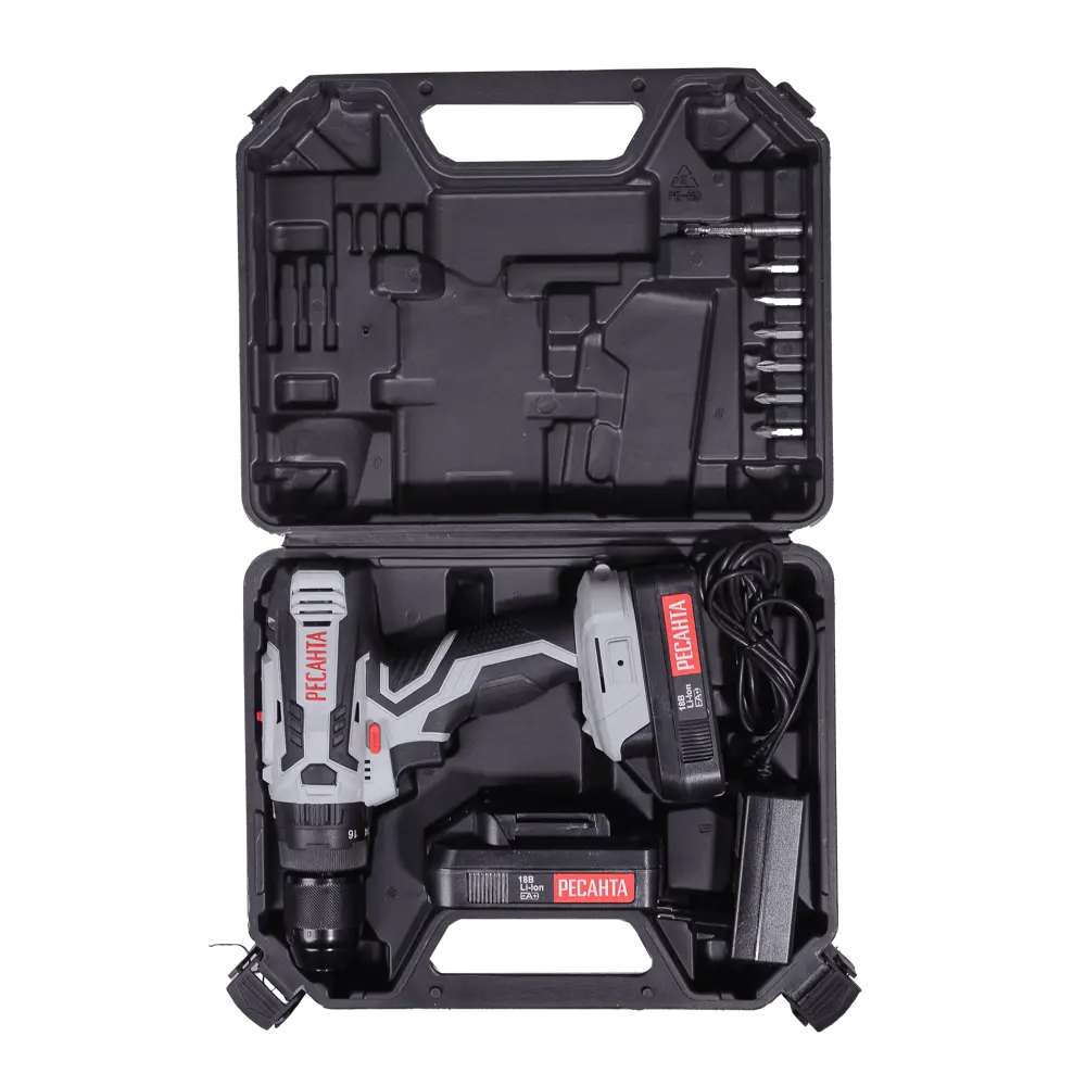 Дрель-шуруповерт аккумуляторная Ресанта ДА-18-2ЛК-У, 18 В Li-Ion 2 Ач STLM-2155037 - Вид №1