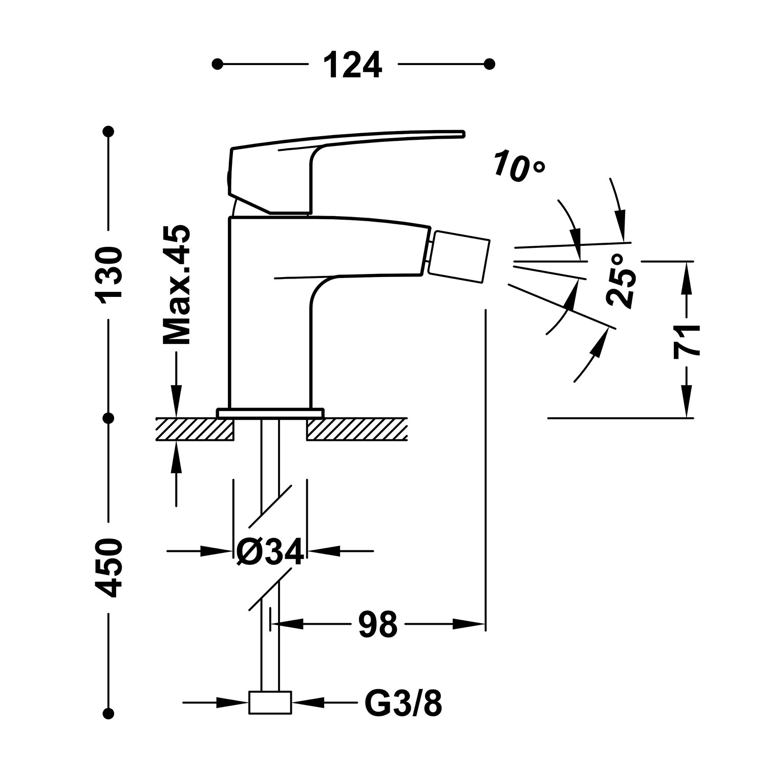 ПЛОСКИЙ смеситель для биде с одной ручкой-22012001 TRES  - Вид №1
