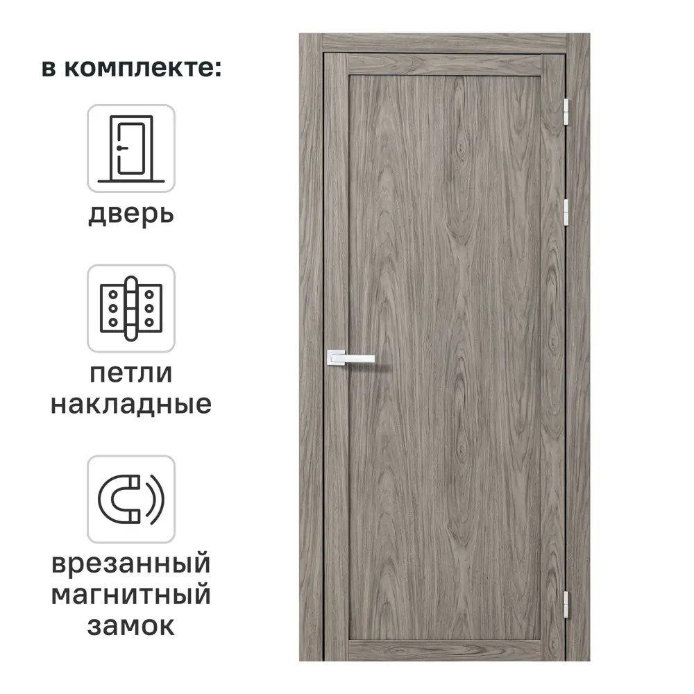 Дверь межкомнатная глухая Корсика 80x210 см полипропилен цвет орех текстурный с замком и петлями 89446491 STLM-2190019 PORTIKA 