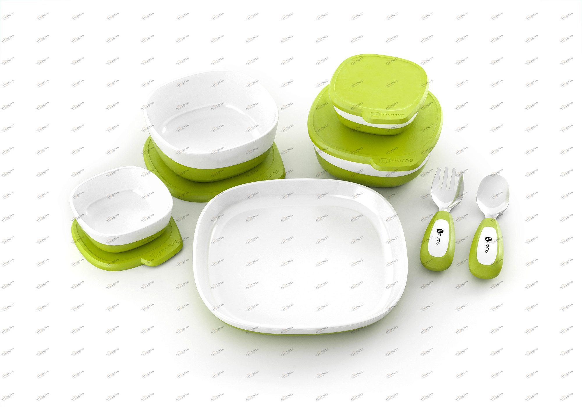 Набор посуды для стульчика для кормления магнитный 4MOMS  322277 Белый;зеленый Santreyd 
