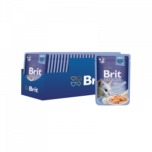 ПР0047470*24 Корм для кошек Premium Cat Jelly Кусочки из филе лосося в желе пауч 85г (упаковка - 24 шт) Brit