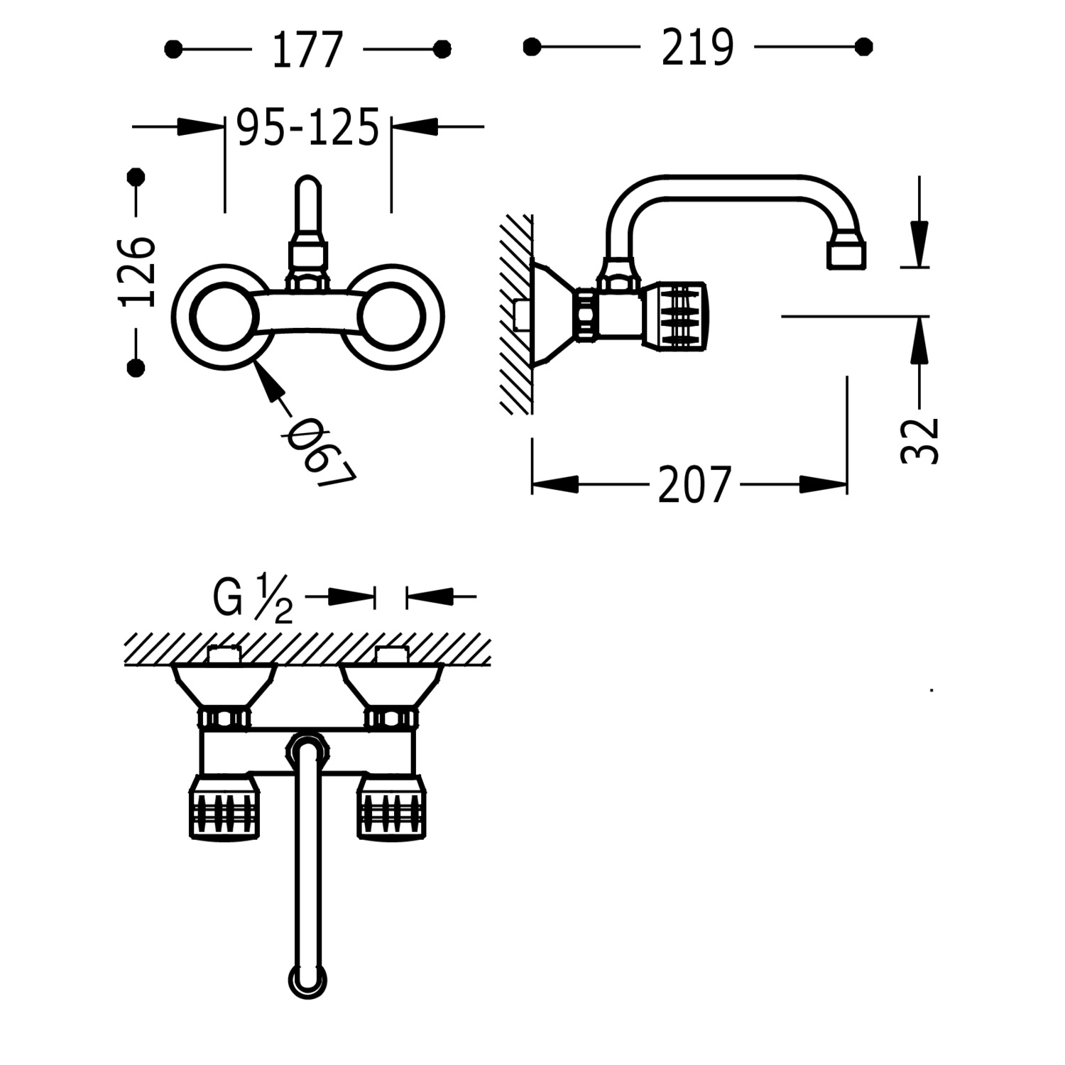 Смеситель для КУХНИ Настенный двухрычажный для кухни-123214 TRES Kitchen - Вид №1