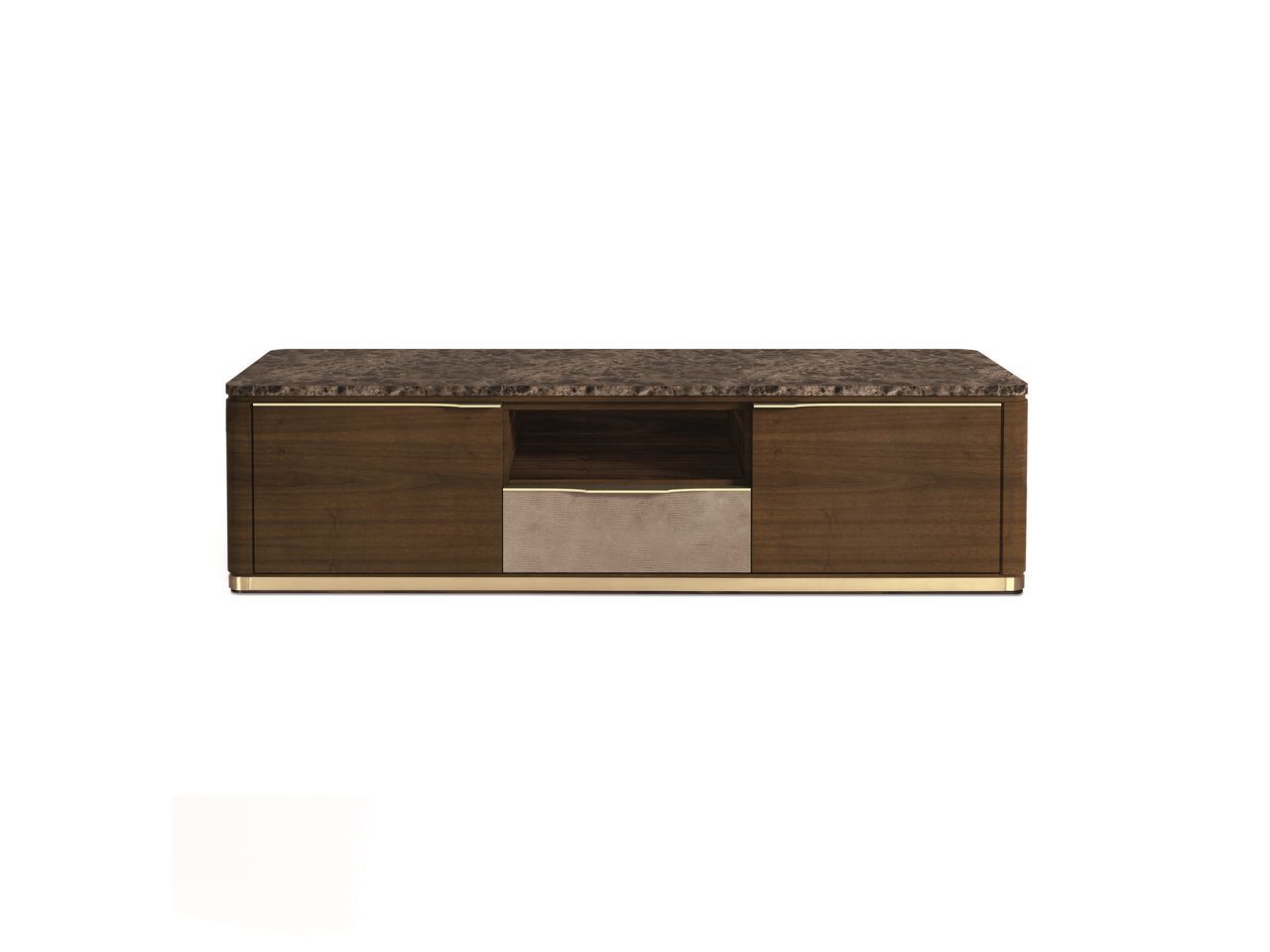 Деревянный и мраморный шкаф для телевизора с ящиками и кожаными вставками Hurtado Evolution ARCH-00000744 - Вид №3