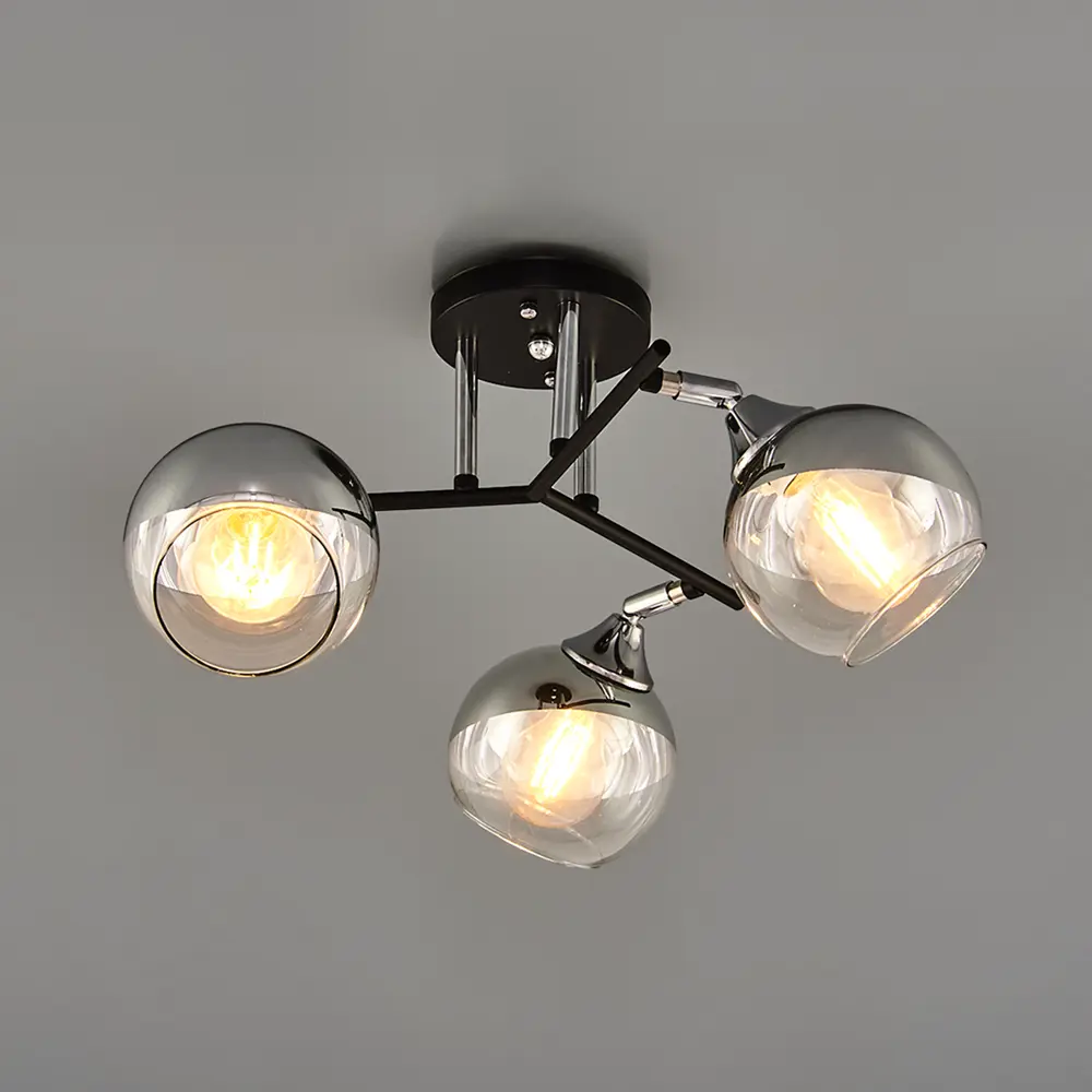 Люстра потолочная Присси 3 лампы, 9 м², цвет чёрный/хром СЕМЬ ОГНЕЙ STLM-2109912 - Вид №2