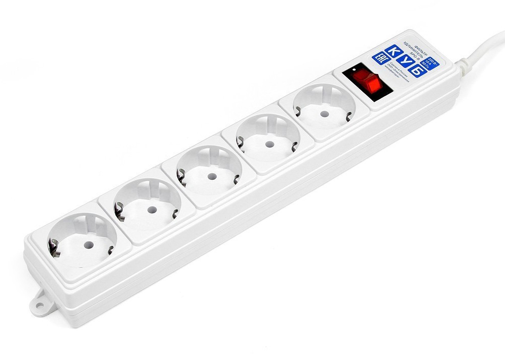 SPG-B-15-WHITE Surge protector power cube b 5.0 m 5 outlets (white) 10a / 2.2kw Электрическая мануфактура Santreyd 