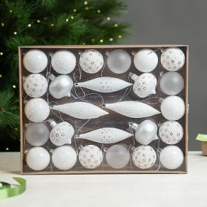 Набор елочных шаров KREAFORTA белые с блестками 26 шт (диаметр 5 см) 89420566