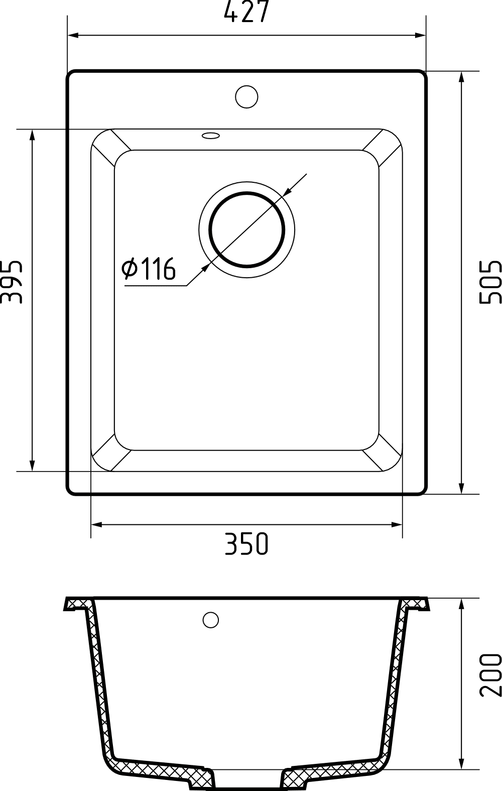 Кухонная мойка Искусственный камень PRACTIK S102 GranFest P-505-S102 - Вид №1