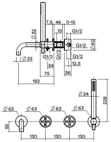 Quadrodesign Гидропрогрессивная ванна из нержавеющей стали с ручным душем Valvola02 sun-id-1424981 - Вид №4