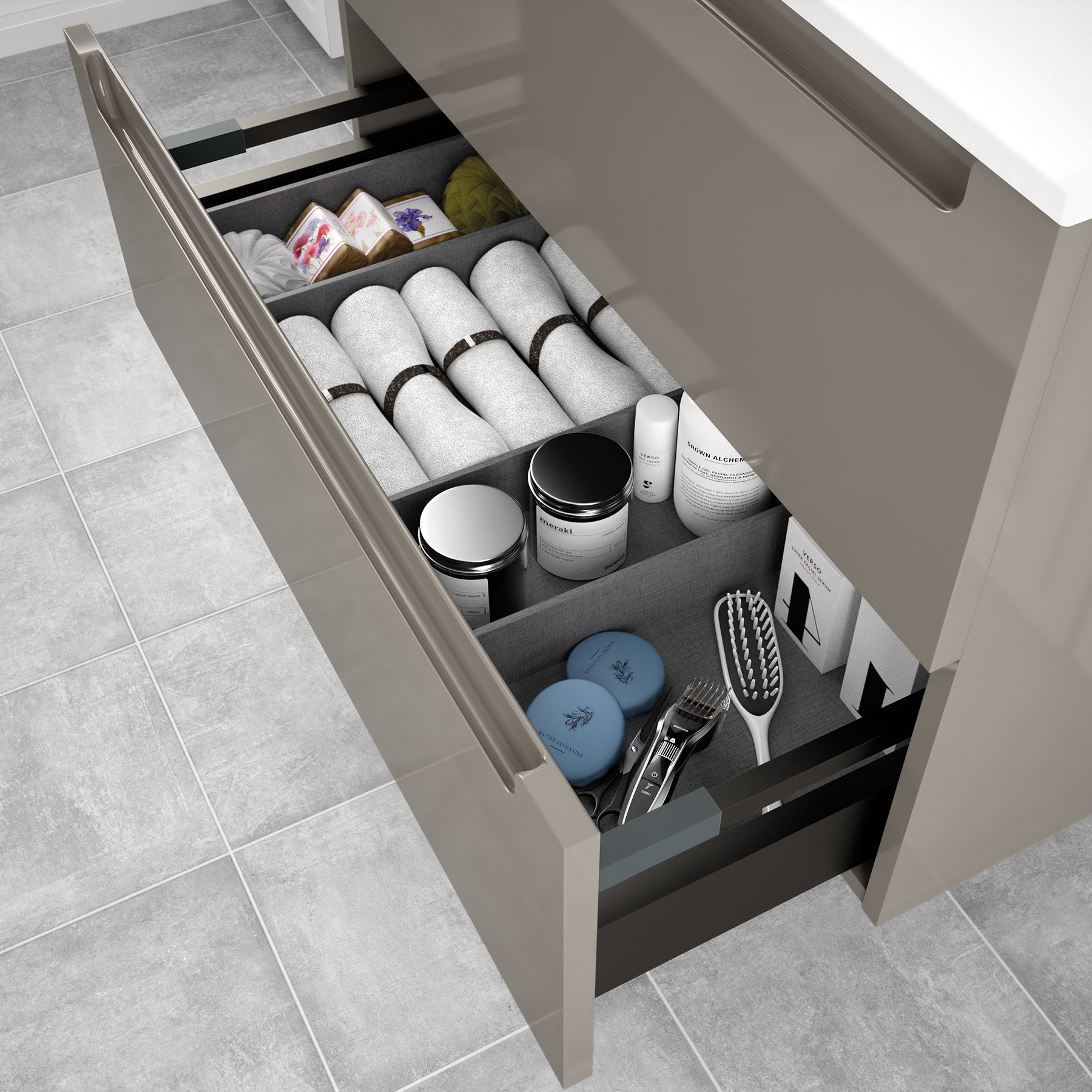 26686 SALGAR Мебель под умывальник MONTERREY 1200 2 металлических ящика GLOSS TAUPE 1197 x 540 x 450 мм Глянцево-серо-коричневый  - Вид №2