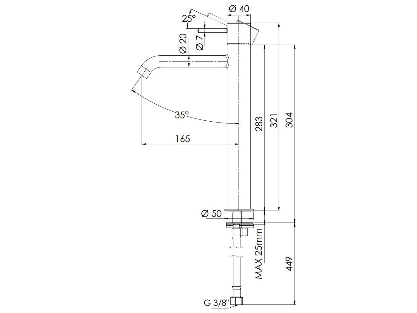 Смеситель для раковины с высоким верхом без слива Rubinetterie Mariani Next ARCH-00055786 - Вид №1