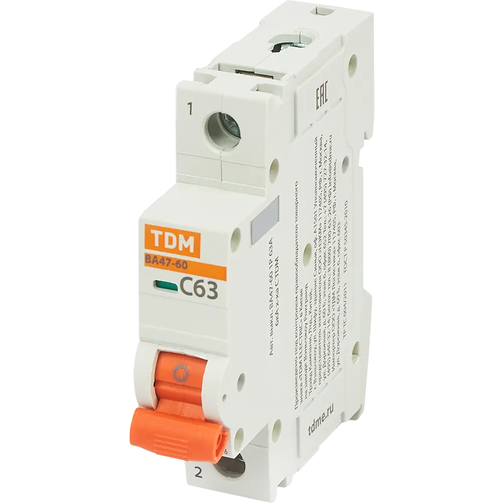 Автоматический выключатель TDM Electric ВА47-60 1P C63A - защита от перегрузок 84399507 STLM-0049280