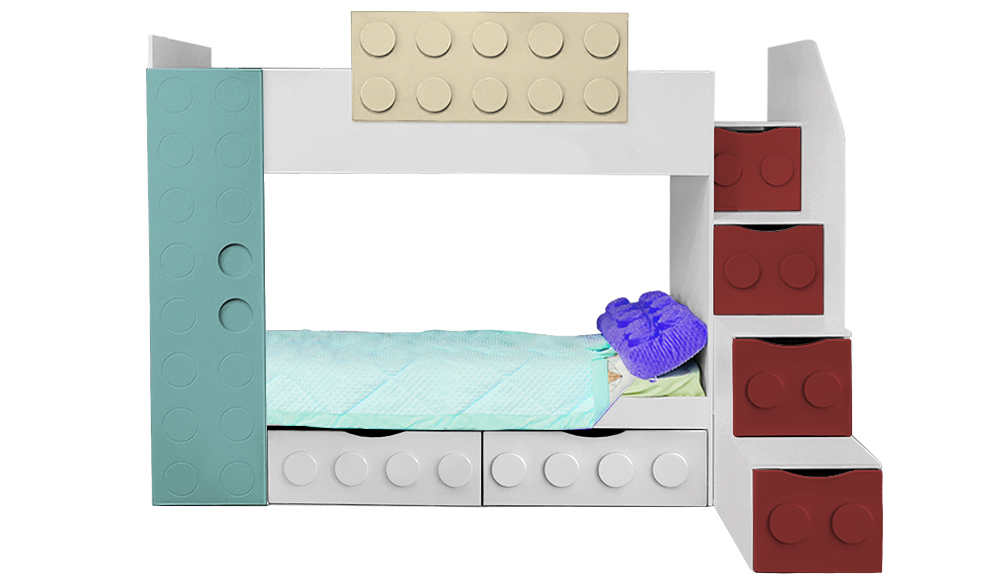 Кровать подростковая двухъярусная с 2 ящиками правая "Леголенд" МАНДАРИН ЛЕГОЛЕНД 178716 Разноцветный;белый;серый Santreyd  - Вид №2