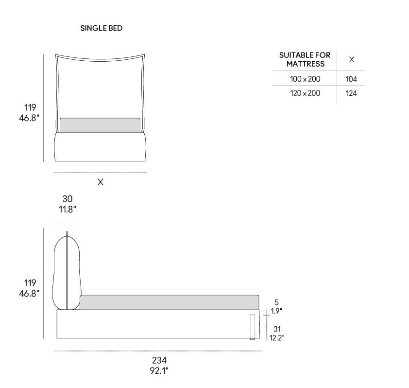 Односпальная съемная мягкая кровать Casamania & Horm Milos ARCH-00034134 - Вид №6