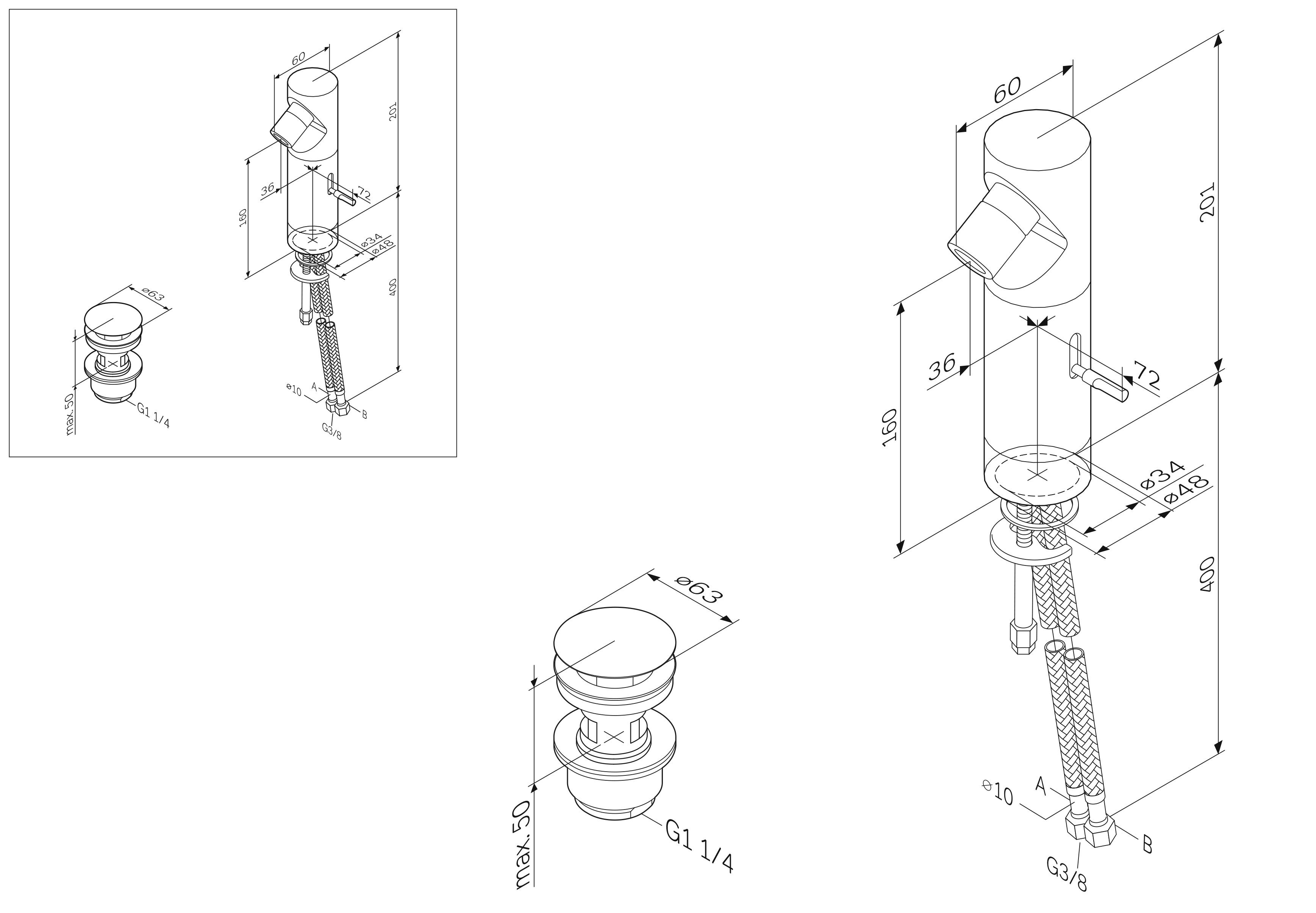 F108310B смеситель д/биде с д/к излив 36 мм хром шт AM.PM Admire - Вид №1