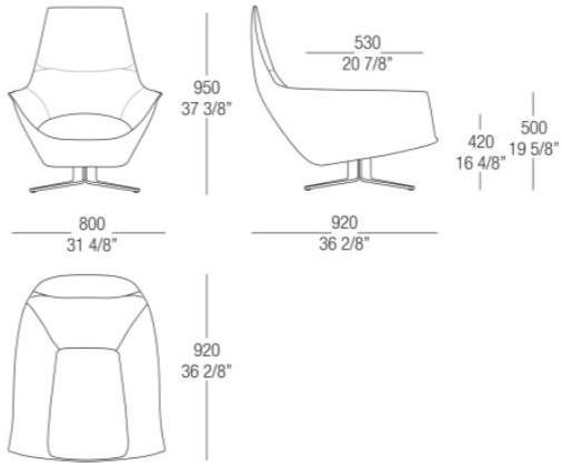 MisuraEmme Поворотное кожаное кресло с 4-мя спицами Atelier sun-id-1503610 - Вид №3