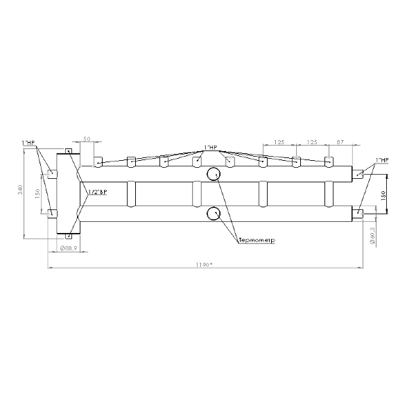 Купить Распределительный коллектор с гидрострелкой 60 кВт, 4+1 контур Прокситерм GSK2541 - Вид №8