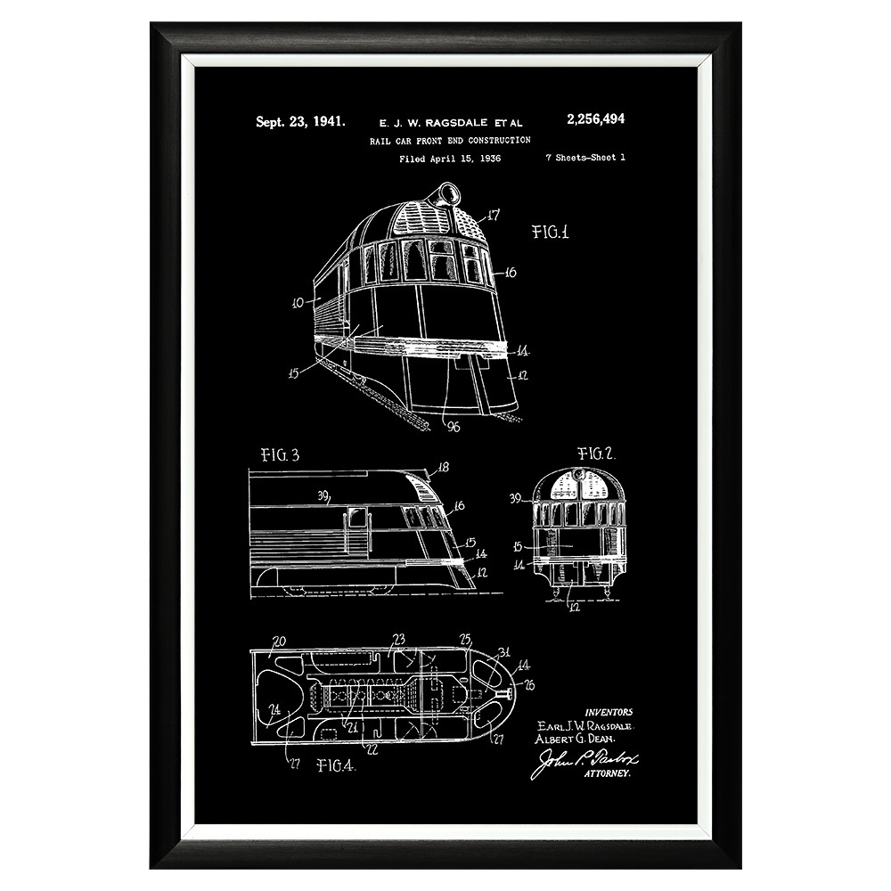896519435_1818 Арт-постер «Патент на локомотивный вагон Pioneer Zephyr» Object Desire 