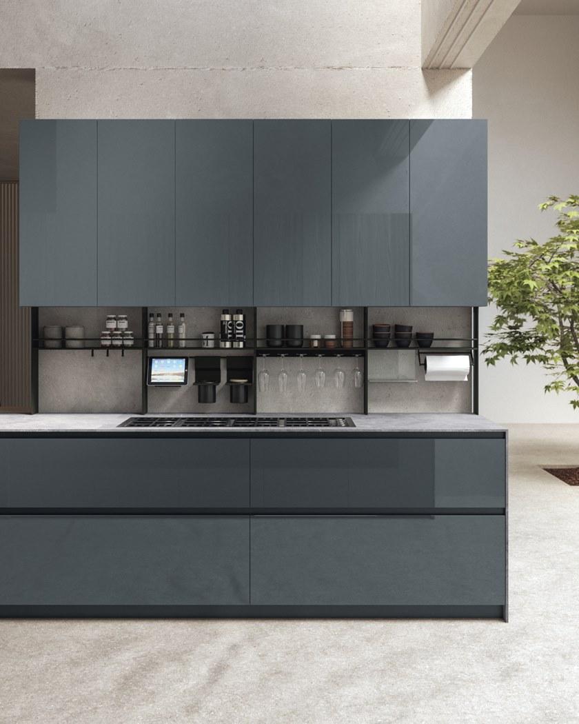 Кухня из лакированного дерева и стекла с островом Sistema 22.2 Santreyd sun-id-1398539 - Вид №4