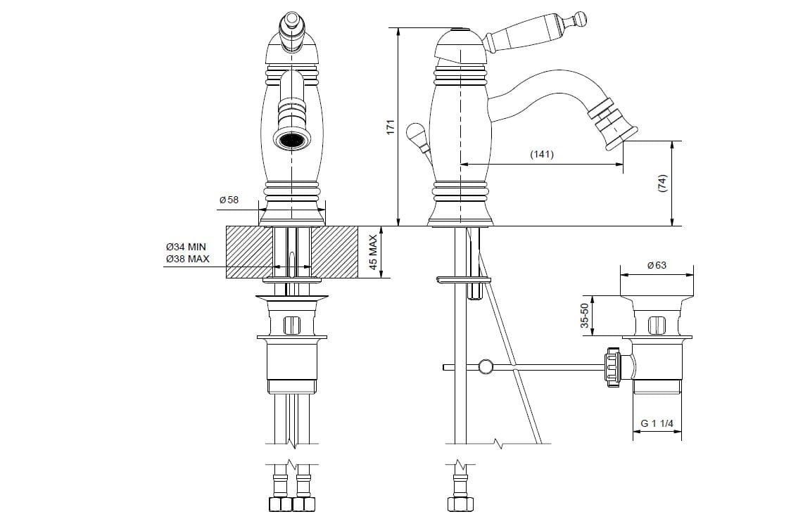 Однорычажный смеситель для биде с автоматическим сливом Gaia Mobili Complements ARCH-00003190