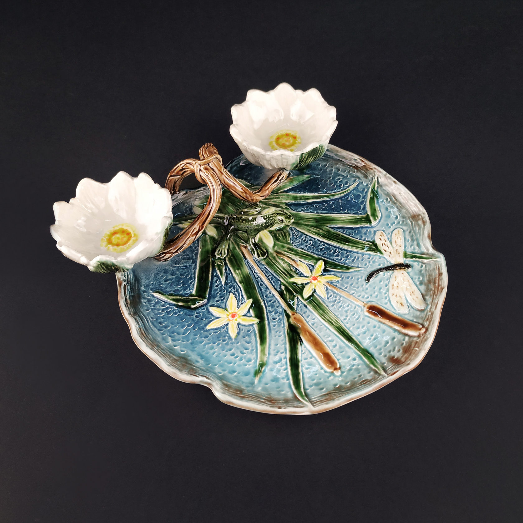 Блюдо для закусок (с двумя кувшинками) Голубой PROVANSFAIENCE sun-id-994603 - Вид №1