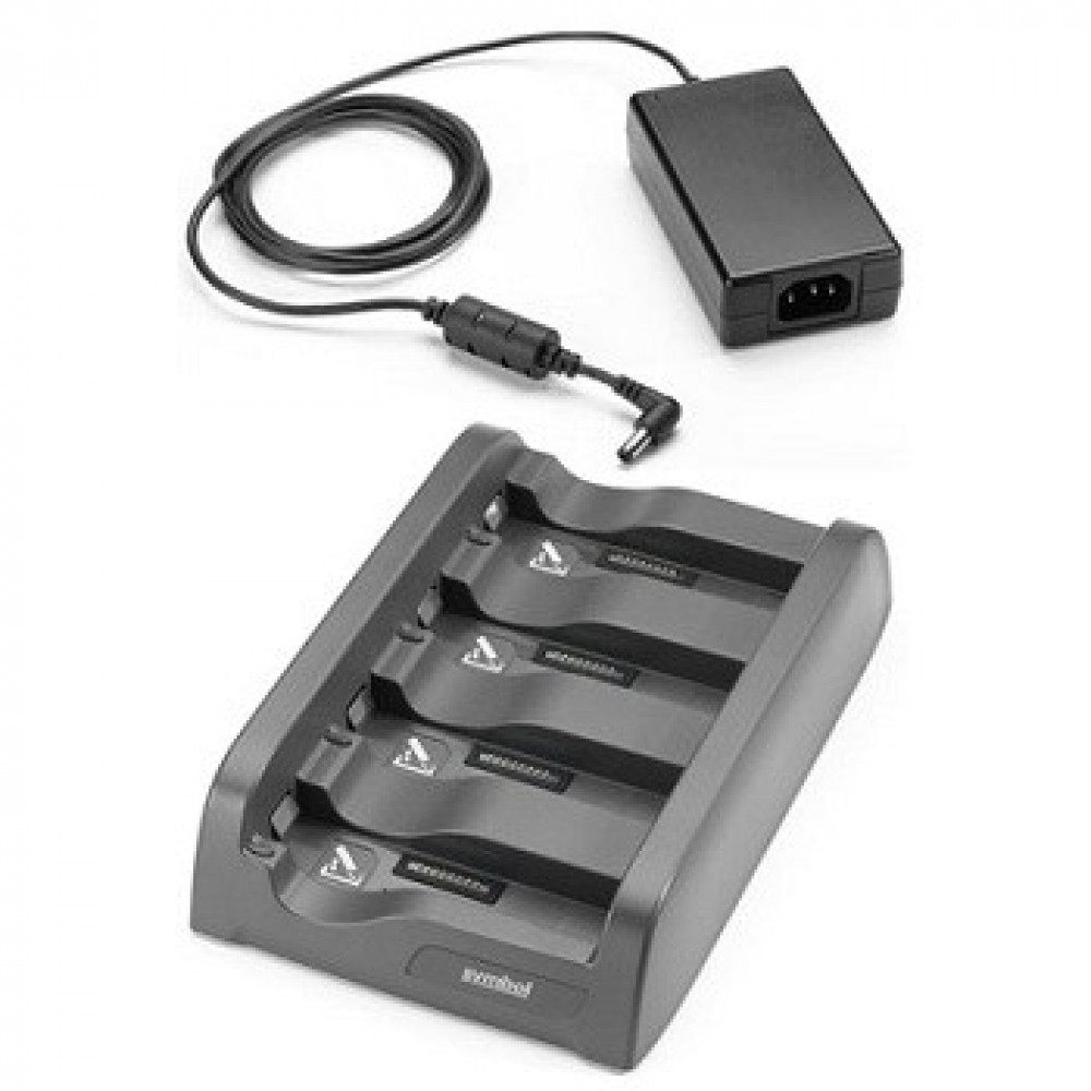 SAC4000-411CES International four-bank battery charger kit, includes charger (sac4000-4000cr), and ps (pwrs-14000-148r) purchase country specific three wire grounded ac power line cord separately Zebra Santreyd 