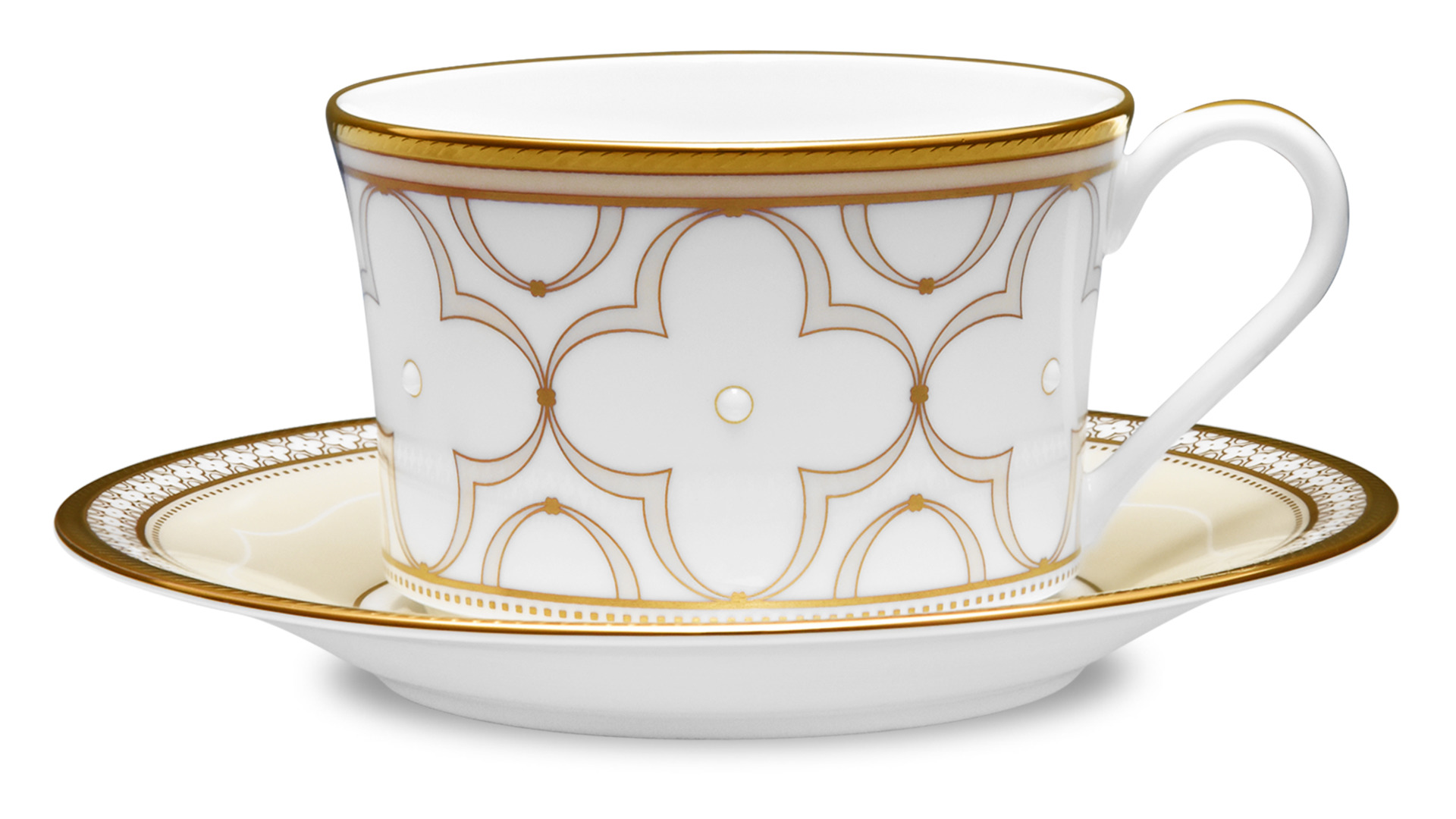 10665464 Noritake Набор из 6 чашек чайных с блюдцами Noritake "Трефолио,золотой кант" 225мл Фарфор костяной  - Вид №1