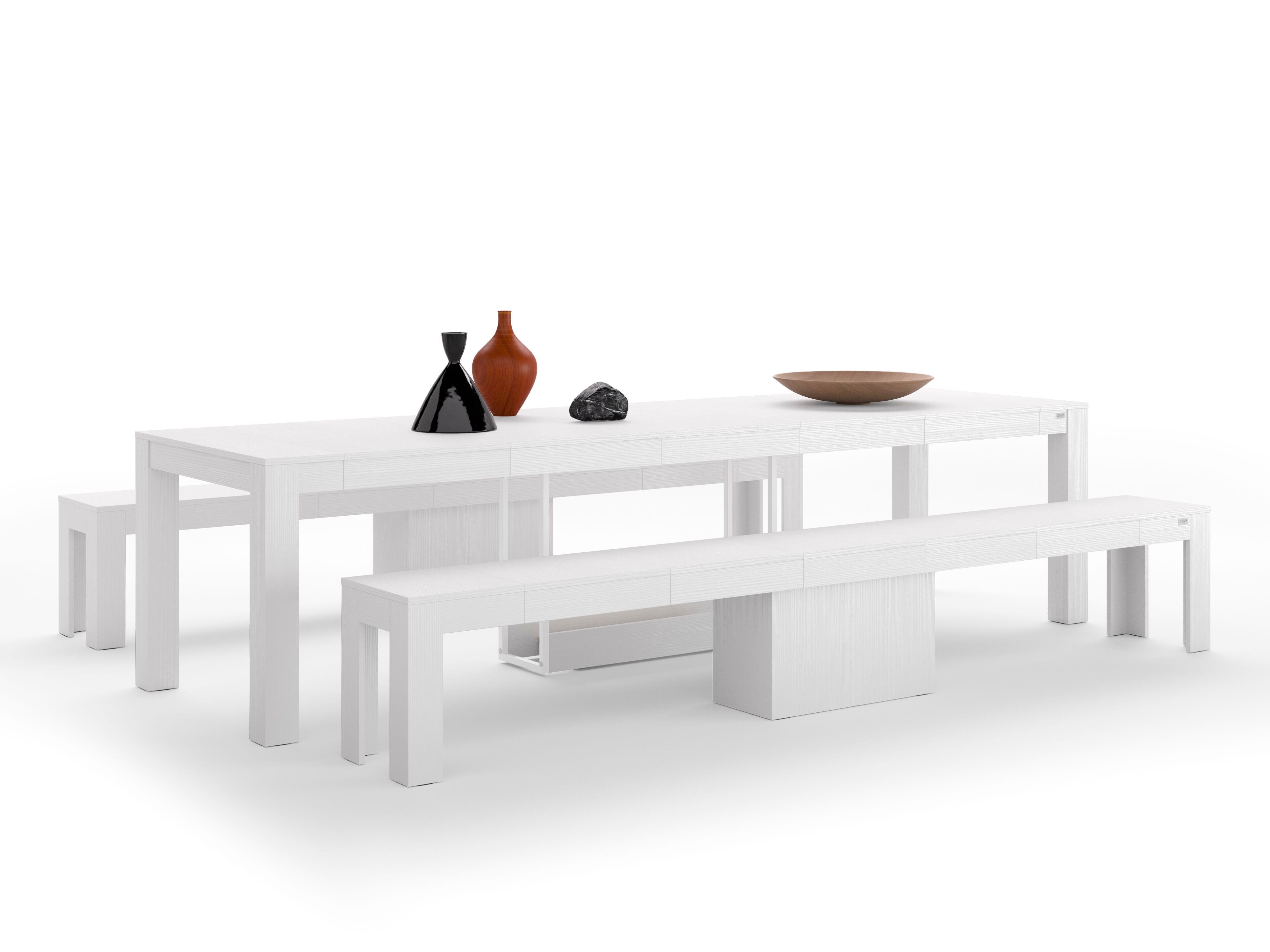 Выдвижная консоль из белого ясеня с 2 скамейками Mobili Fiver Rachele ARCH-00132193 - Вид №2