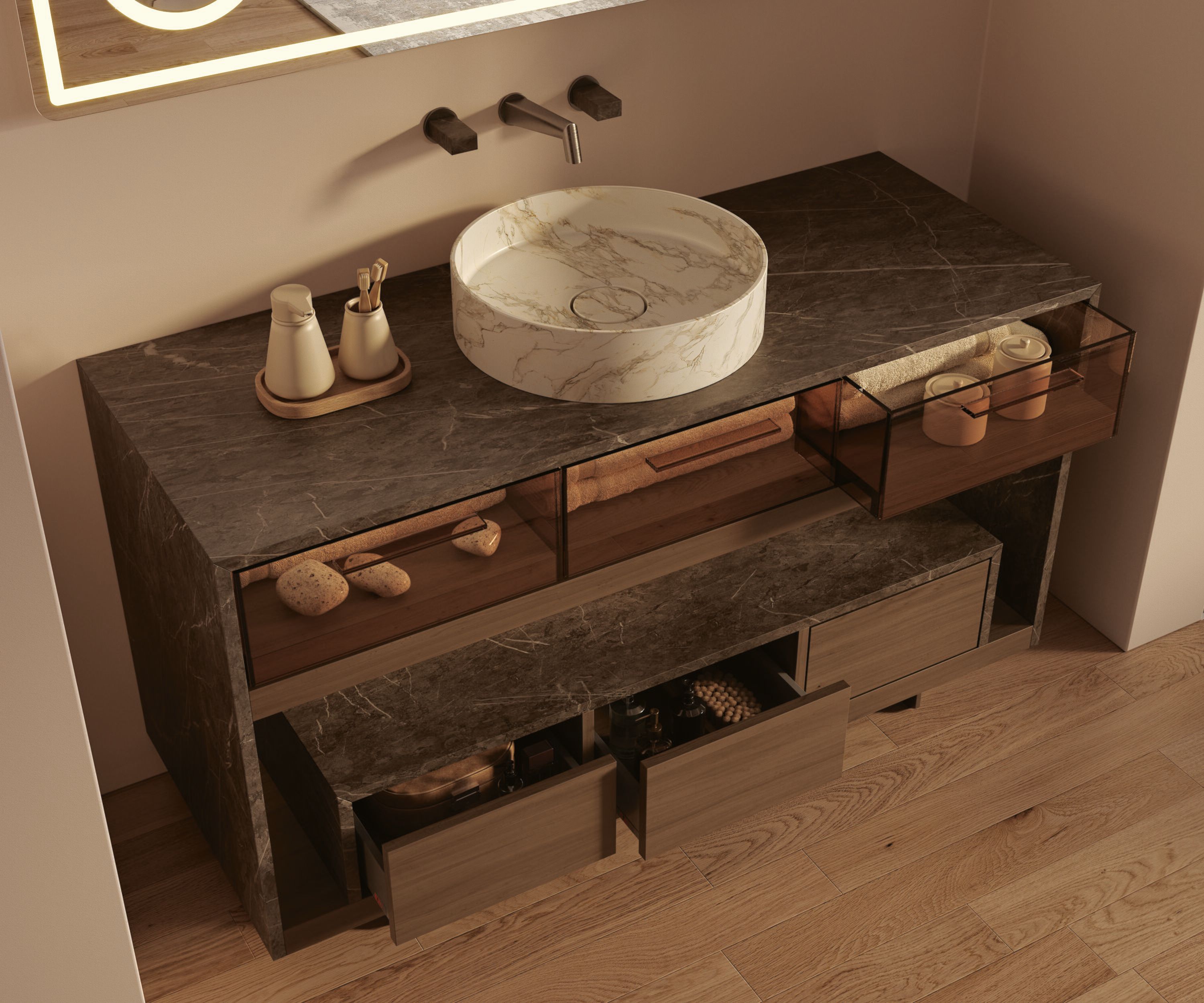 Мраморная столешница круглый умывальник MOMA Design ARCH-00118356 - Вид №1