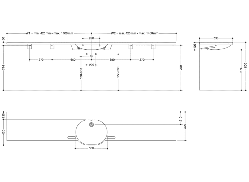 950.11.603S Умывальник различной длины HEWI Waschtische  - Вид №1