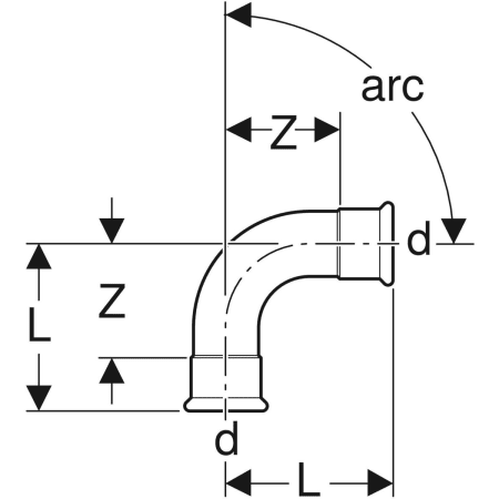 GEBERIT 34448 Отвод Geberit Mapress из нержавеющей стали (газ)  - Вид №2