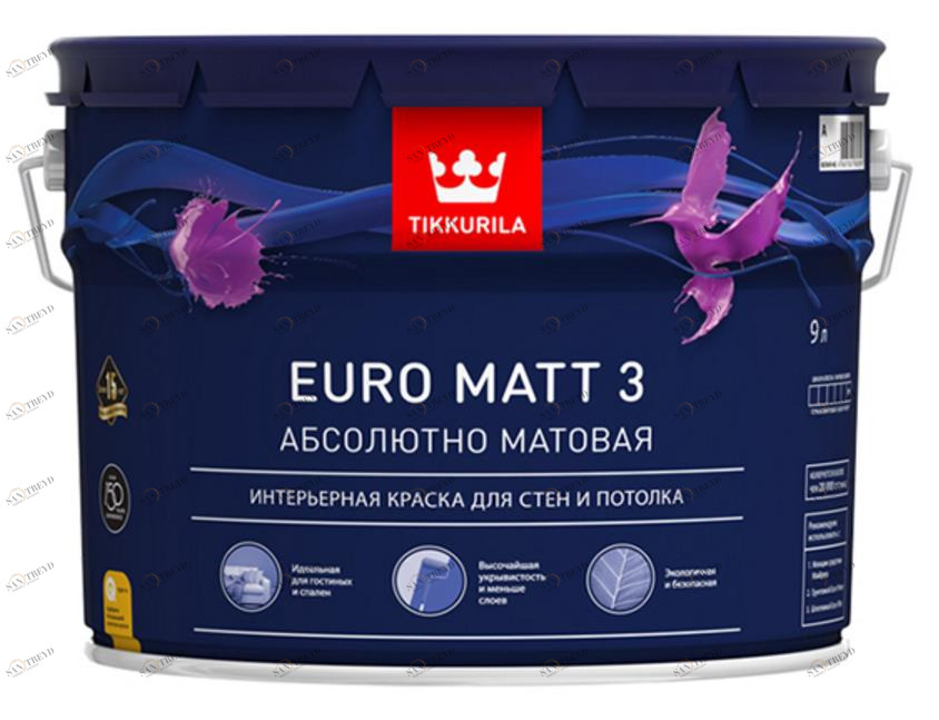 Краска Tikkurila Euro Matt 3 / Тиккурила Евро 3 глубокоматовая латексная 2,7л 5663