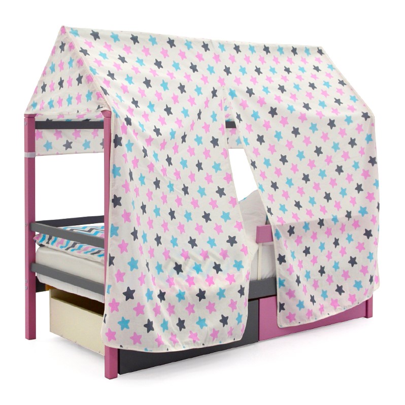 Крыша для кровати-домика текстильная Svogen звезды, графит, лаванда, бирюза БЕЛЬМАРКО  00-3833086 Розовый Santreyd  - Вид №1