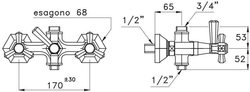 RUBINETTERIE STELLA Смеситель для душа на 2 отверстия Eccelsa 3284 - Вид №1